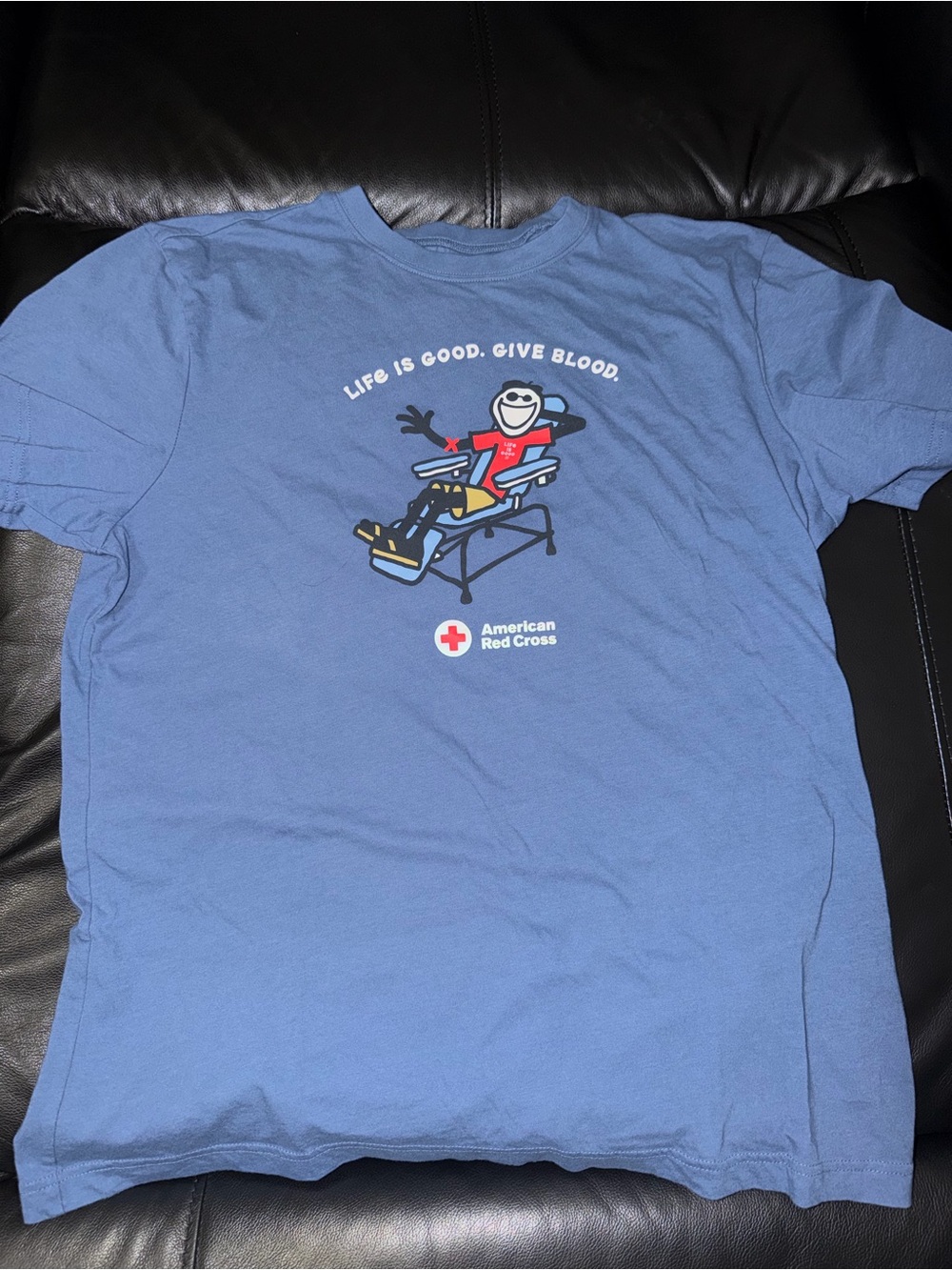 Life Is Good Men's Light Blue 'Give Blood' Graphic Tee